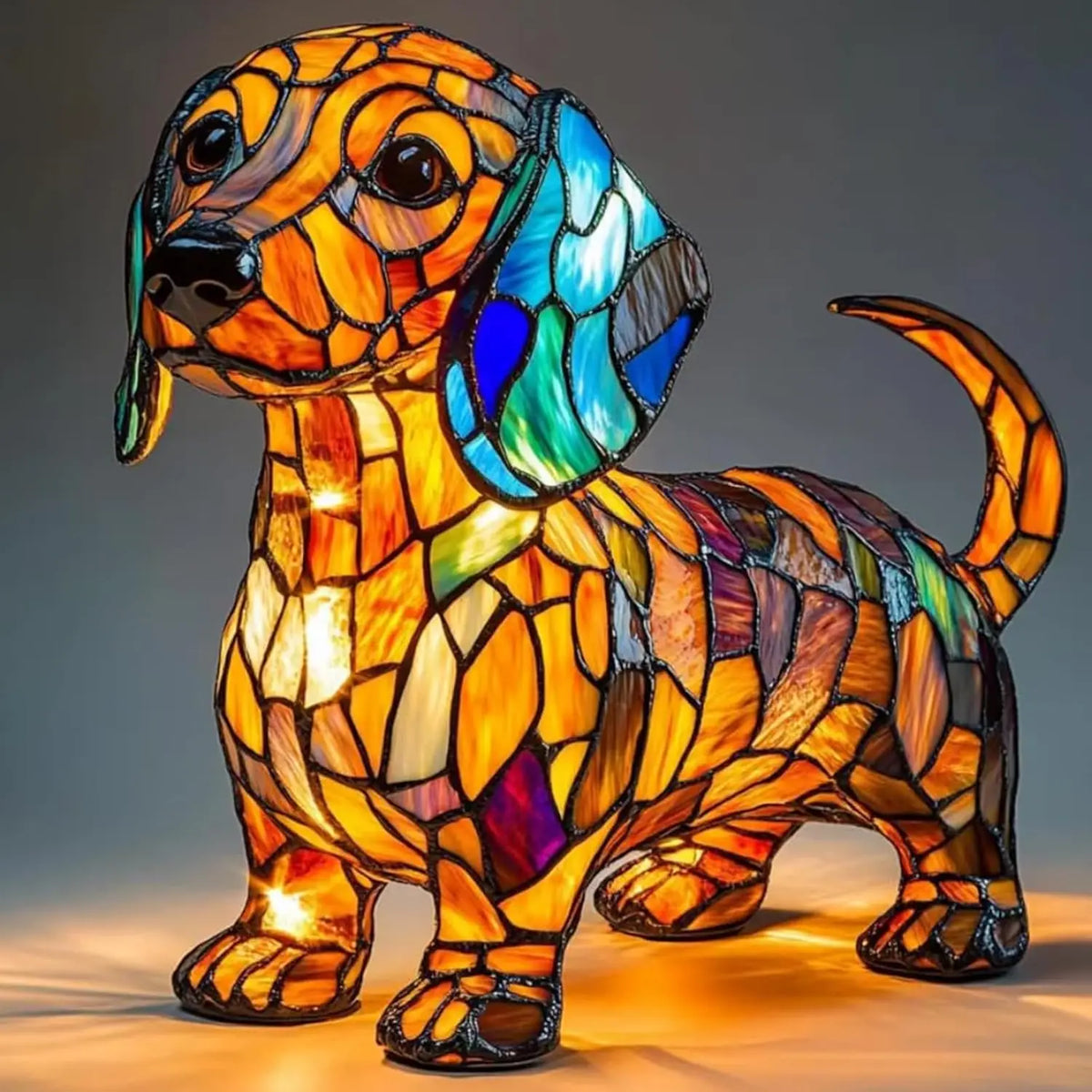 Art Nouveau Stained Resin Cat and Dog Table Lamp