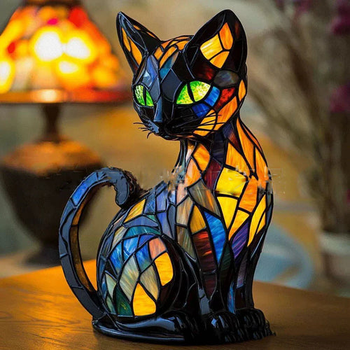 Art Nouveau Stained Resin Cat and Dog Table Lamp
