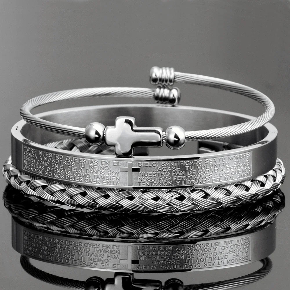 Thomas Fitted Bracelet | Engraved Cross Detail Bracelet Set