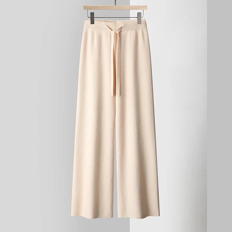 Amelia Wide-Leg Knit Trousers | Drawstring Waist Knit Trousers