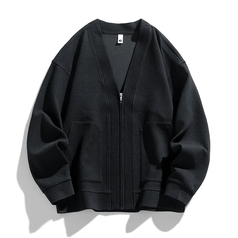 Theodore Relaxed Fit Zip-Up Cardigan | Textured Pockets Zip-Up Cardigan