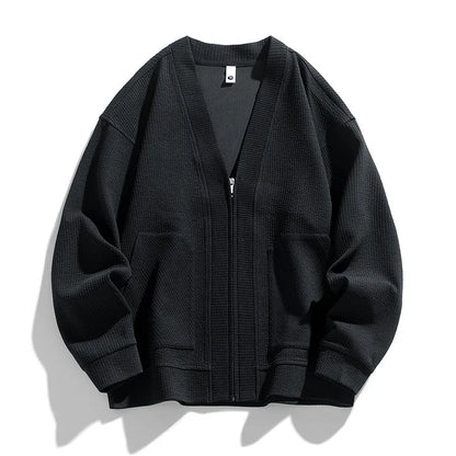 Theodore Relaxed Fit Zip-Up Cardigan | Textured Pockets Zip-Up Cardigan