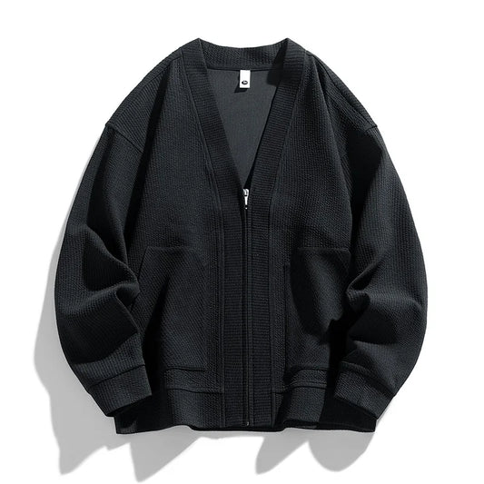 Theodore Relaxed Fit Zip-Up Cardigan | Textured Pockets Zip-Up Cardigan