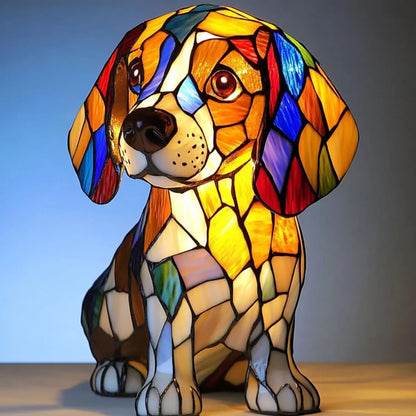Art Nouveau Stained Resin Cat and Dog Table Lamp