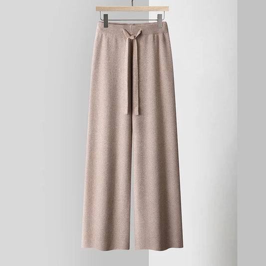 Amelia Wide-Leg Knit Trousers | Drawstring Waist Knit Trousers