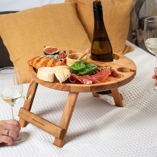 Portable Nordic Oak Wine Table With Foldable Legs