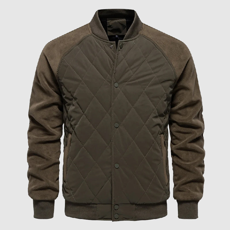 Theodore Regular Fit Bomber Jacket | Quilted Button Front Hip-Length Bomber Jacket