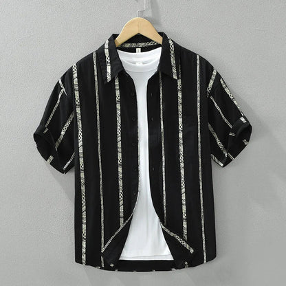 Theodore Willow Relaxed Button-Up Shirt with Textured Stripes
