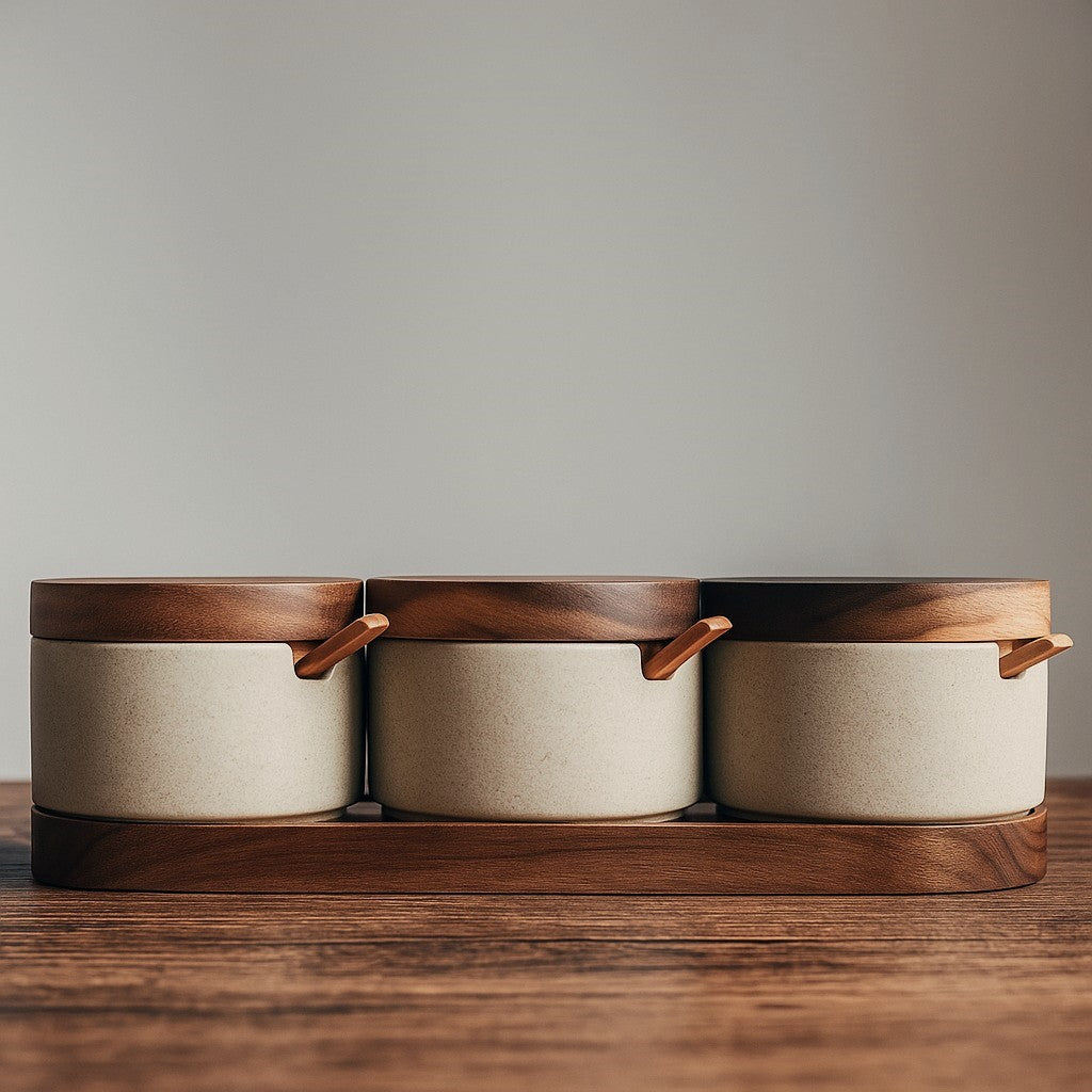 Speckled Ceramic Jar Set With Cork Stoppers