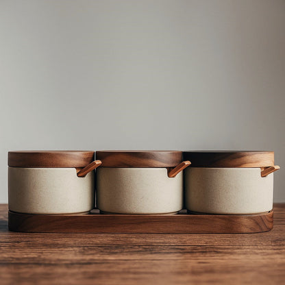 Speckled Ceramic Jar Set With Cork Stoppers