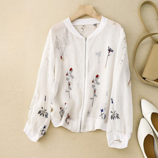 Arlette Couture Relaxed Bomber Jacket with Floral Embroidery