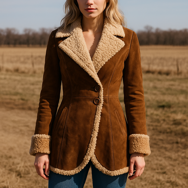 Amelia Tailored Shearling Coat | Collared Button Front Coat