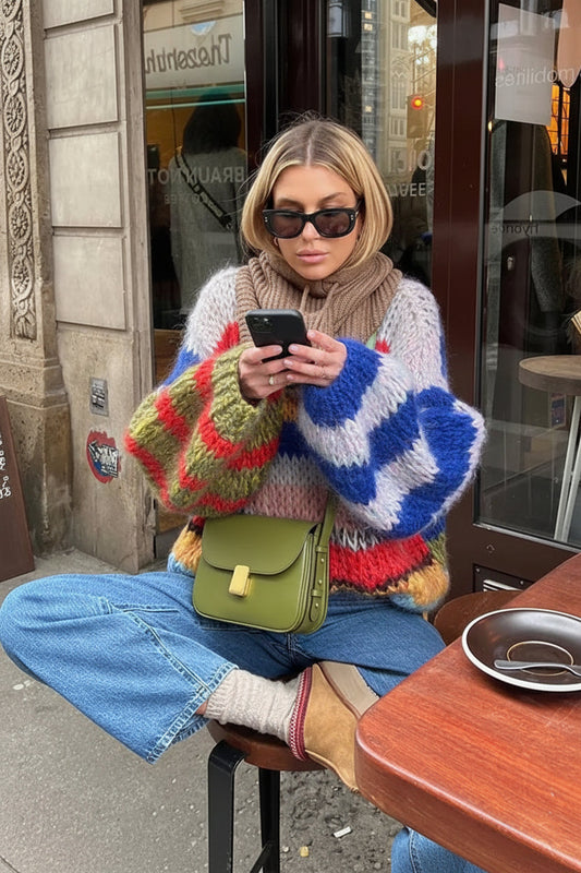 ZOÉLUXE – Multicolor Mohair Sweater for Women, Cozy Fitted Style VIP