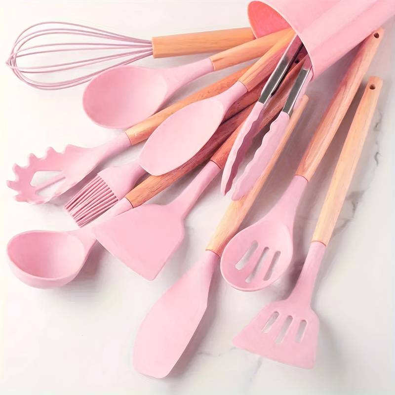 Silicone and Wood Utensil 12 Piece Set
