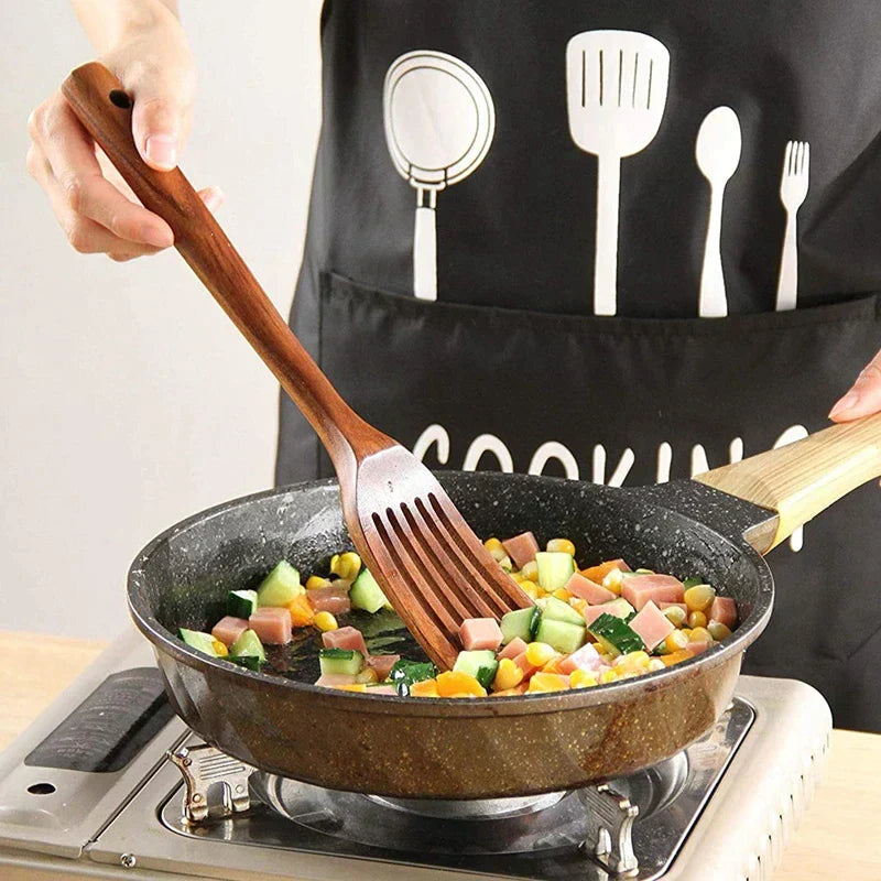 Teak Utensil Set With Smooth Finish and Sturdy Design