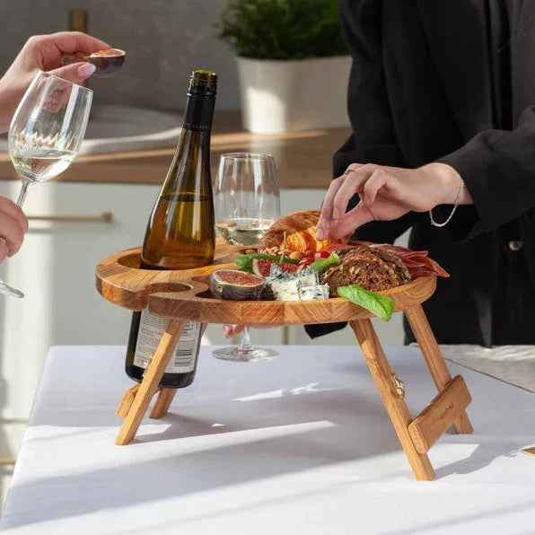 Portable Nordic Oak Wine Table With Foldable Legs