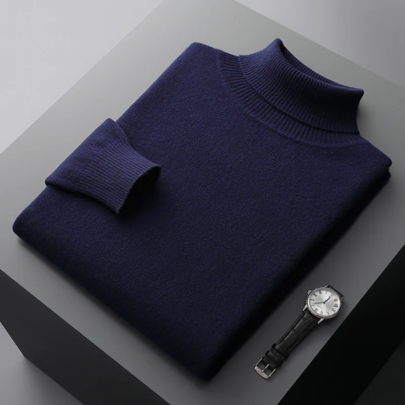Theodore Regular Fit Ribbed Turtleneck Sweater | Solid Hip-Length Sweater