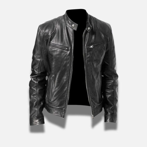 Oscar Slim Fit Racer Jacket | Band Collar Zipper Pockets Racer Jacket